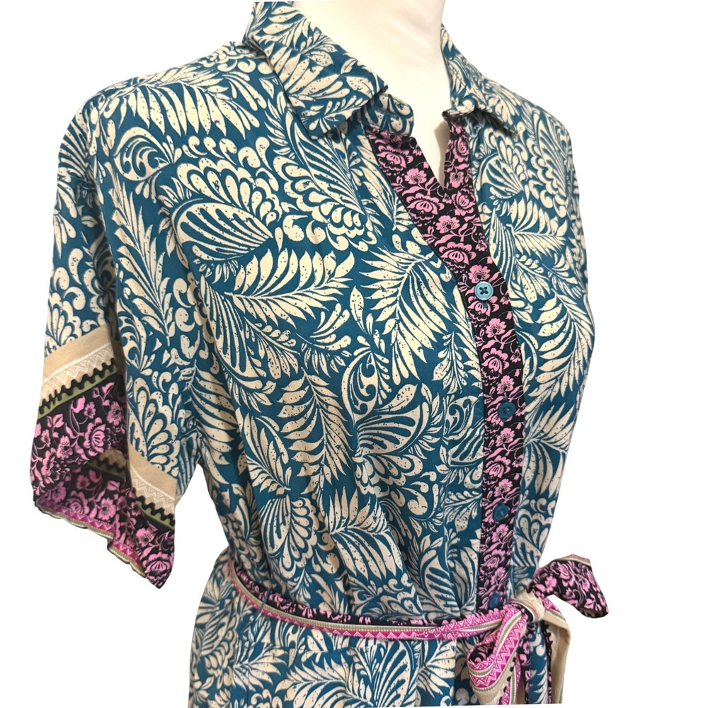 Loft Boho Floral Shirt Dress Sz 4 Button Front Tie Waist Coastal Resort Cottage